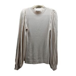 Trina Turk Womens Blouse Medium Cream Color Bishop Sleeves Ribbed